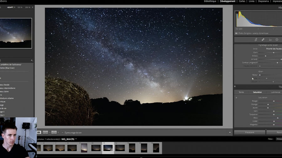 Editing a Milky Way photo on screen